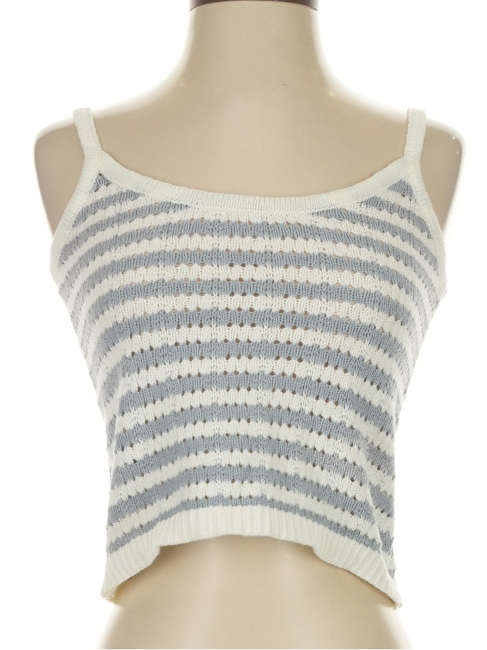 Miou Muse Knit Cropped Cami - Striped White & Blue-ish Gray